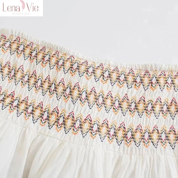 Boho Summer Embroidered Flared Kimono 2 Piece Skirt Set, Cotton Floral Koi Print - Picture 11 of 11